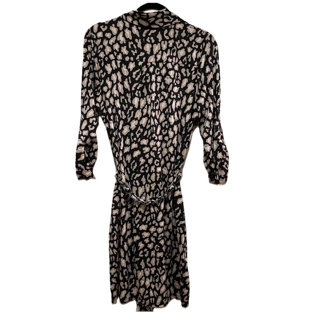 INC INTERNATIONAL CONCEPTS Black Leopard Chain Belt Roll-Tab Sleeve Dress Sz L - Picture 9 of 9